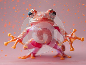 treefrog macro isolated exotic frog, bright vivid colors, closeup. Exotic frog on a pastel gradient background