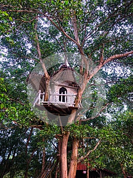 Treehouse for kids in the garden. Playhouse.