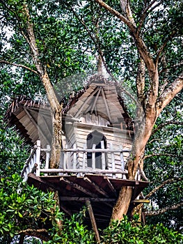 Treehouse for kids in the garden. Playhouse.