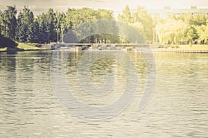 Trees along a reservoir/trees along a reservoir in sunny day