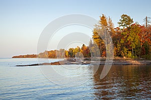 Trees in autumn color on Lake Superior in the Upper Peninsula of Michigan