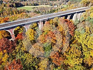 Trees in autumn at the goeltzschtalbruecke