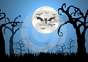 Trees and bats halloween background