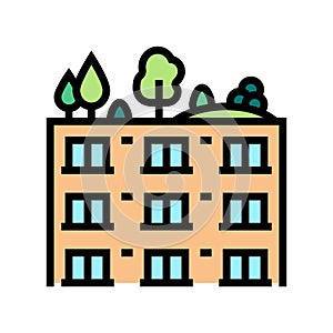 trees and bushes on building roof color icon vector illustration