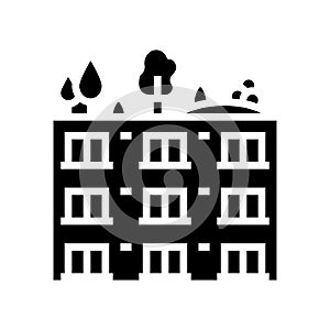 trees and bushes on building roof glyph icon vector illustration