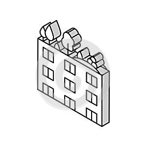 trees and bushes on building roof isometric icon vector illustration