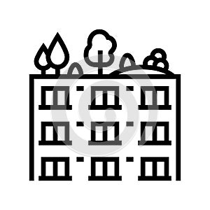 trees and bushes on building roof line icon vector illustration