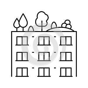 trees and bushes on building roof line icon vector illustration