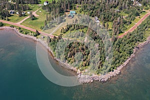 Trees and Cabins Alongside Lake Superior, Minnesota Shoreline In Summer