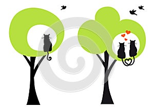 Trees with cats and birds, vector