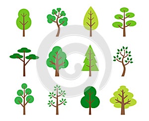 Trees collection set, Different trees cartoon icon, Simple flat design isolated on white background, Vector illustration.