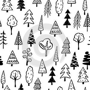 Trees Doodles Seamless Pattern - hand drawn