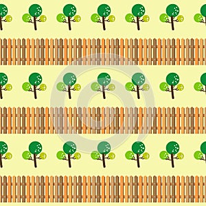Trees and fence seamless pattern