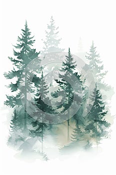 Trees in the fog painting photo