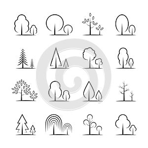 Trees and Forests vector icon set on a white background