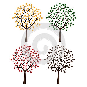 trees four seasons. Winter spring summer fall. Vector illustration.