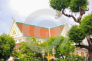 Trees in gardens and buildings in Arun Temple