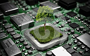 trees growing on computer circuit boards / green it / green computing / csr / it ethics