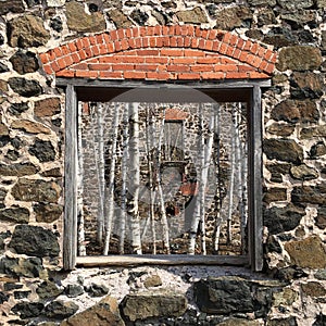 Window in the ruins of Delaware Copper Mine on Keweenaw Peninsula, Upper Peninsula, Michigan.