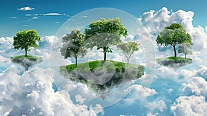 Trees and Hovering Cloud Islands Near Ground. Generative Ai