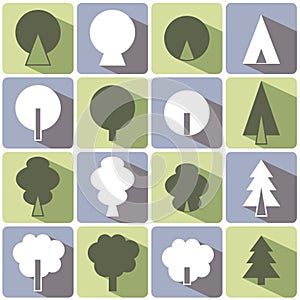 Trees icon set with shadows