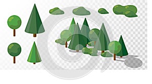 Trees isometric. park icon set. graphic vector. Bushes, park and forest set, different size and usage example