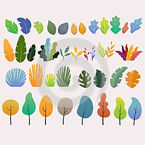 Trees and leaves vector set,