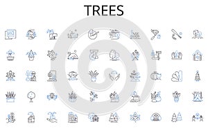 Trees line icons collection. Digging, Heavyweight, Construction, Worksite, Powerful, Hydraulic, Bucket vector and linear