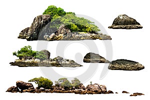 The trees. Mountain on the island and rocks