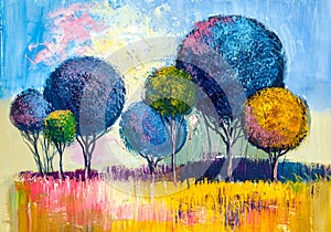 Trees, oil painting, artistic background