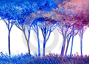 Trees, oil painting, white background