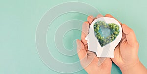 Trees and plants forming a heart, planet earth, green forest and woodland, environment concept, connect and protect nature, earth