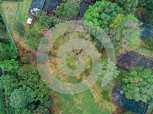 Trees, roofs and grass from the sky