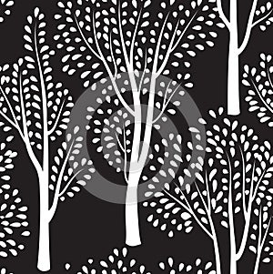 Trees seamless pattern. Forest tiled background.