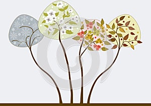 Four trees in seasons. Decoration pattern.