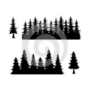 Trees, silhouette of forest, vector