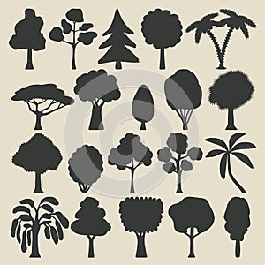 Trees silhouette icons set