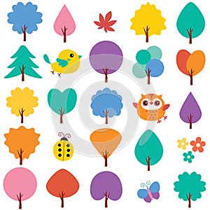 Trees in spring clip art set