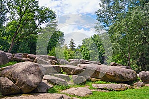 Trees and stones. View of park Sofiyivka in Uman city, Ukraine