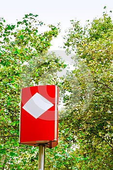 Trees and subway sign in the Rambla in Barcelona, Spain