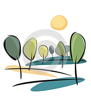 Trees at sunny spring day vector illustration