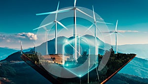 Trees and wind turbines in the background