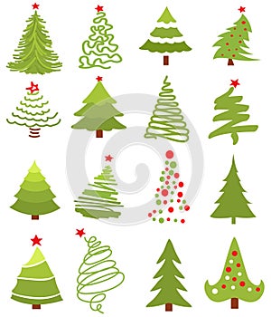 Christmas green tree icon set