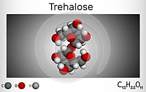 Trehalose, tremalose carbohydrate molecule. Also known as mycose. Is a disaccharide consisting of two molecules of glucose.