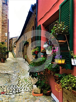 Treia town in the province of Macerata, Marche region, Italy. History, time and tourism