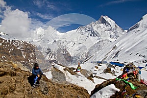 Trekker above Annapurna Basecamp