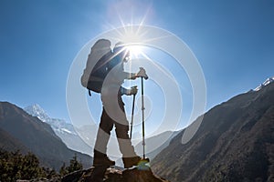 Trekker approaching Renjo La pass on a way to Everest Base camp