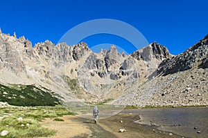 Trekker in Cerro Cathedral mountains