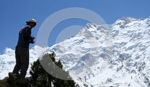 Trekker In Front Of Nanga Parbat