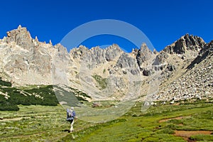 Trekker going to roky mountain range